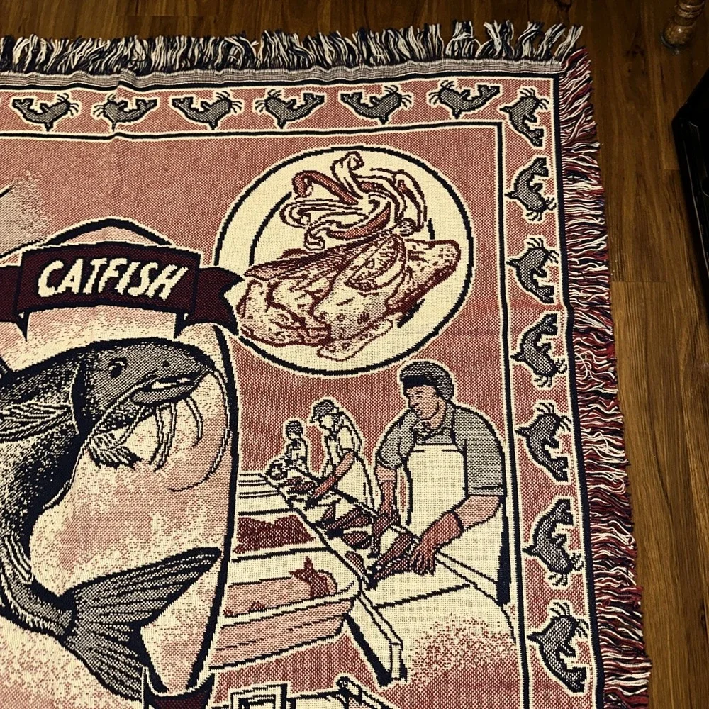 Catfish Country Woven Throw Blanket Fishing Fisherman Tapestry 70